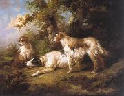 George Morland Dogs In Landscape - Setters Pointer oil on canvas